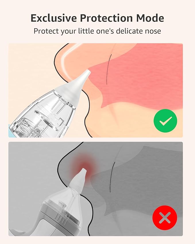 GROWNSY Nasal Aspirator for Baby with Protection Mode, Comes with 2 Larger Suction Chambers and 6 Food-Grade Soft Silicone Tips, Light Blue