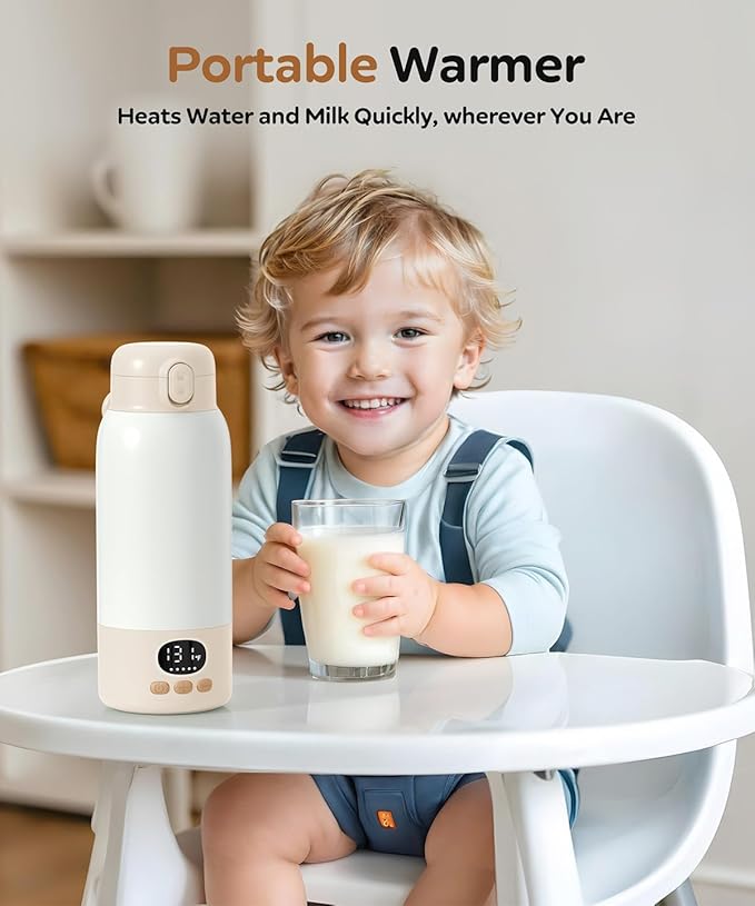 Portable Bottle Warmer for Travel, 17 Ounces Milk Warmer for Baby Breastmilk with Fast Heating & Precise Temp Control, Bottle Warmer for Car, Outdoors