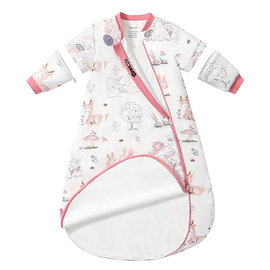 Baby Sleep Sack 3-6 Months, Cotton Detachable Long Sleeve Sleep Sack, 2.5 Tog Toddler Sleeping Sack with Temperature Strips, 2-Way Zipper Wearable Blankets for Newborns, Bunny
