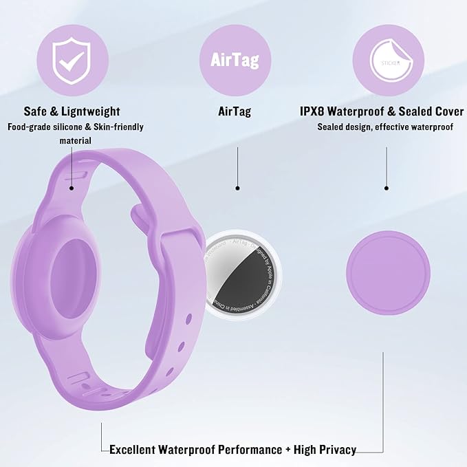 2 Pack Waterproof Bracelet for AirTag Kids, Hidden Silicone Wristband for AirTag, GPS Tracker Case for Air Tag Holder Strap Band for Child Toddler, Secure Anti-Loss Protection(Blue Purple)