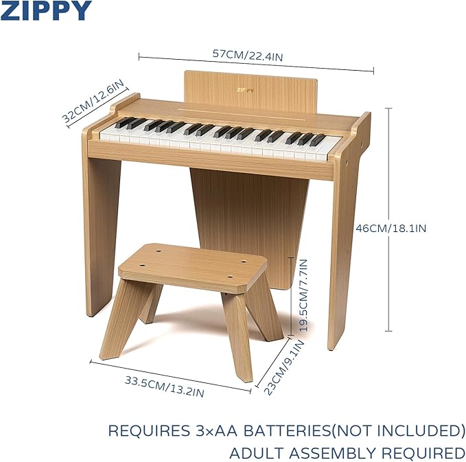 ZIPPY Kids Piano Keyboard, 37 Keys Digital Piano for Kids, Music Educational Instrument Toy, Wood Piano for 3+ Girls and Boys (Oak Basic)