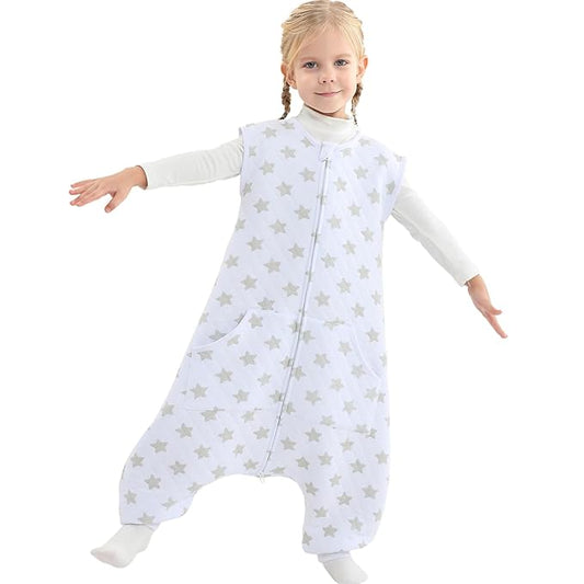 Baby Toddler Sleep Sack with Feet 2.5 TOG Winter, Wearable Blanket with Legs, Toddler Sleeping Sack Long Sleeve (Greystar, 5T-7T)