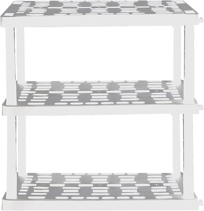 Oskar Storage Shelves - Bathroom Wall Organizer, Kids Room Toys Book Shelf, No Drill Heavy Duty, Kitchen Closet Garage Outdoor 3 Tier Stackable Plastic Shelving Unit