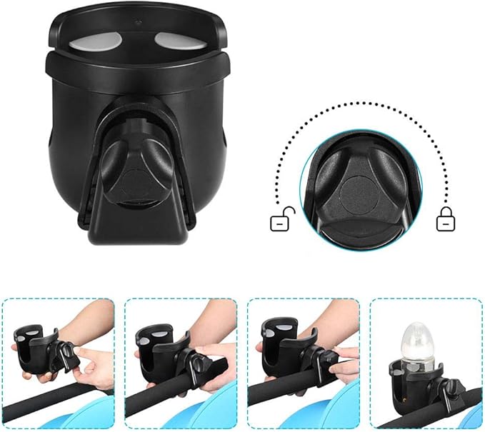 Accmor Stroller Cup Holder, Universal Cup Holder, Bike Cup Holder, 360° Rotatable Large Caliber Drinks Holder for Stroller, Bike, Wheelchair, Walker, Black