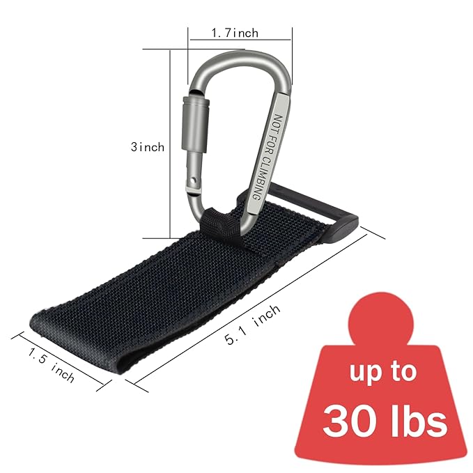 4 Pcs Baby Stroller Hook, Carry 30 lbs per Stroller Carabiner Clip, Adjustable Baby Stroller & Car Seat Hook for Hanging Diaper Bag, Wheelchair,Golf cart, Shopping and Pet Cart