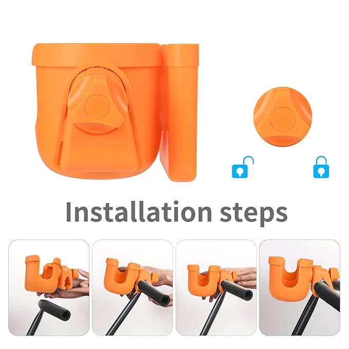 Suranew Adjustable Stroller Cup Holder with Phone Holder for Baby Stroller for Family Members (Orange)