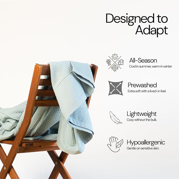 Salt Earth GOTS Certified 100% Organic Cotton Throw Blanket, 108"X90" Blankets & Throws for Bed, Throw Blanket for Couch,Modern & Cozy Blanket, All Seasons Waffle Blanket, Soft Blanket (Silver Blue)