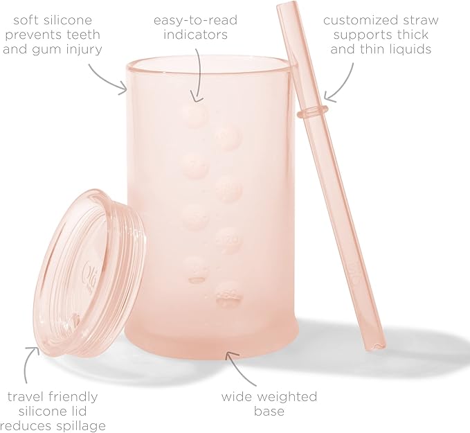 Olababy Clear View Silicone Training Cup with Straw Lid | Toddler Sippy Trainer 12mo+ | Unbreakable Water Drinking Cups for Kids 2yr+ | Baby Led Weaning & Feeding Supplies (Coral, 9 oz)