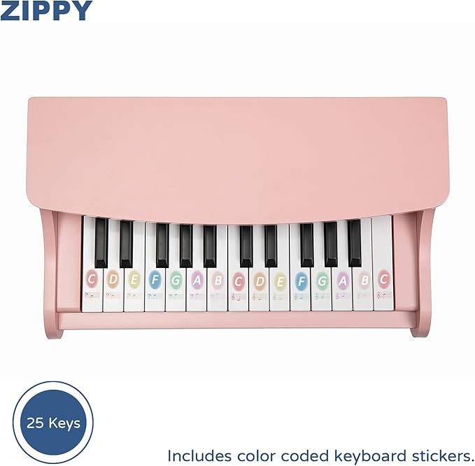 ZIPPY Kids Piano Keyboard, 25 Keys Digital Piano for Kids, Mini Music Educational Instrument Toy, Wood Toy for Toddlers Girls Boys (Pink)