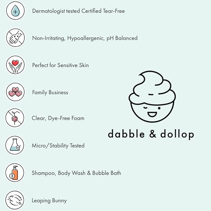 Dabble & Dollop Honeydew Melon + Vanilla Body Wash & Shampoo – 3-in-1 Natural Bubble Bath for Kids, Made in USA, No Parabens or Sulfates, Vegan, Gluten-Free, Tear-Free (2-Pack)