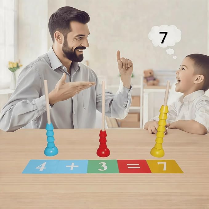 Wooden Stacking Ring Toy Set, Educational Color Pattern Matching Game with Activity Cards, Rainbow Colors，for 3 4 5 Year Old STEM Preschool Learning Montessori Toys Gifts for Kids Boy Girl Toddler