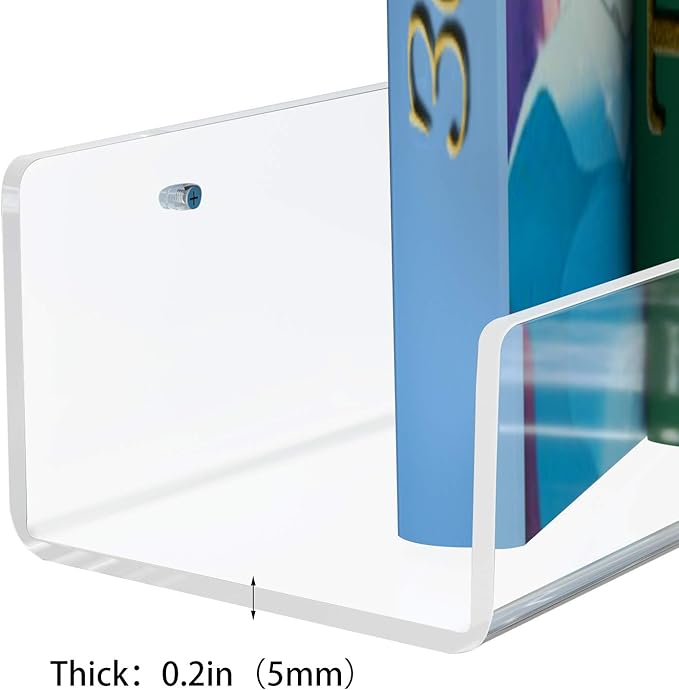 NIUBEE 24" Premium Acrylic Floating Nursery Kids Bookshelf Wall Ledge Shelf, Clear Invisible Spice Rack Bathroom Storage Shelves Display Organizer, 50% Thicker with Screwdriver, Set of 4