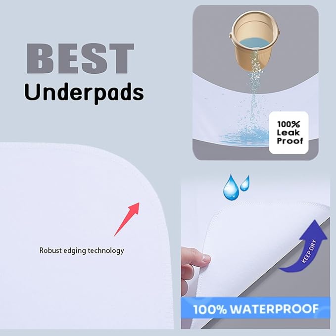 Washable Underpads, 34" x 52" (Pack of 2) Extra Heavy Absorbency ,100% Waterproof Mattress Protector,Flannel Cotton Underpads for Kids, Adults,Pets,Bed, Couch, Sofa, Floor,Home