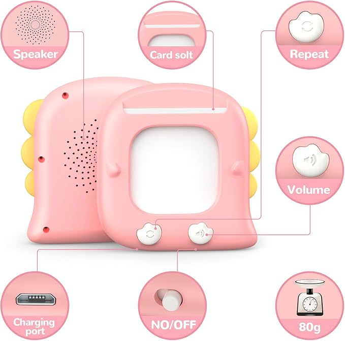 Kidzdo Dinosaur ABCs Learning Toys, 254 Words Talking Flash Cards, Birthday Gifts for 2 3 4 5 6 Years Old Girls, Pocket Speech Language Therapy Toys for Toddlers Ages 2-6, Pink