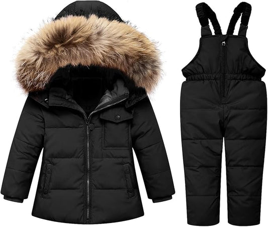 Baby Girl Winter Snowsuit Coat Boy Fur Snow Pants Bib Jacket For Toddler Clothes