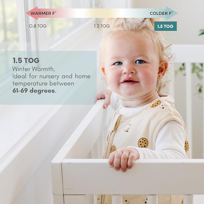 Tealbee Dreamsuit: Toddler Sleep Sack with Feet 2T 3T - 1.5 TOG Winter Baby Wearable Blanket for Walkers - Rayon made from Bamboo, Organic Cotton Sleep Bag - Cookies