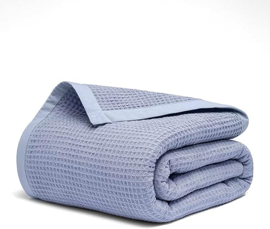 Salt Earth GOTS Certified 100% Organic Cotton Throw Blanket, 60" X 80" Waffle Blankets & Throws for Bed, Throw Blanket for Couch,Modern and Cozy Blanket, All Seasons, Comfy Soft Blanket(Powder Blue)