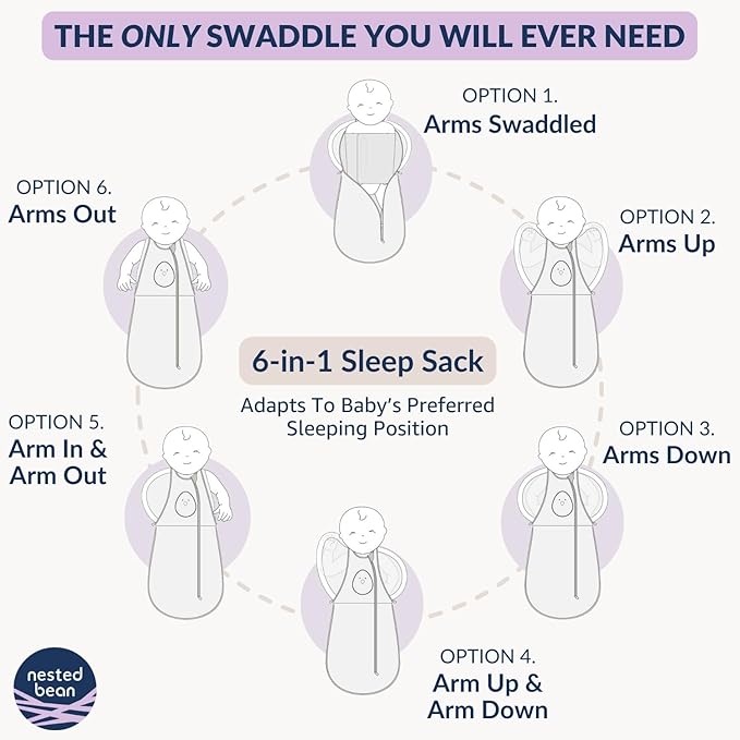 Nested Bean Air 6-in-1 Adaptable Baby Sleep Sack - Unweighted - Comfort & Safety for Natural Sleep, Preferred Arm Position Reduces Startle Reflex, Better for Baby, NB (7-13lbs) Sage