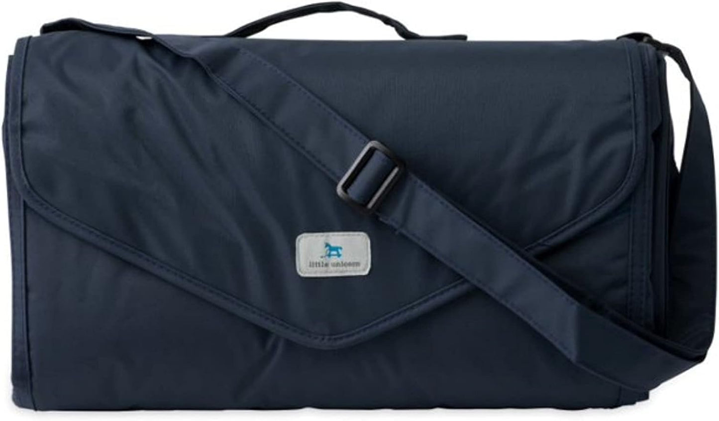 Little Unicorn 5'x5' Outdoor Family Picnic & Beach Blanket | Durable & Water-Resistant Fabric | Compact Fold & Easily Wipes Clean | Zipper Pocket (Navy Plaid)