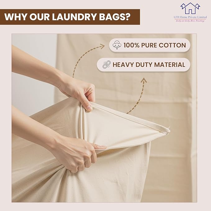 LFH Home Cotton Canvas Extra Large Laundry Bag with Handle, Heavy Duty Drawstring Closure Washable Laundry Bags School Travel, Home, Hotel, College Dorm, Organizer Sack, Toys Clothes 24x36-Natural