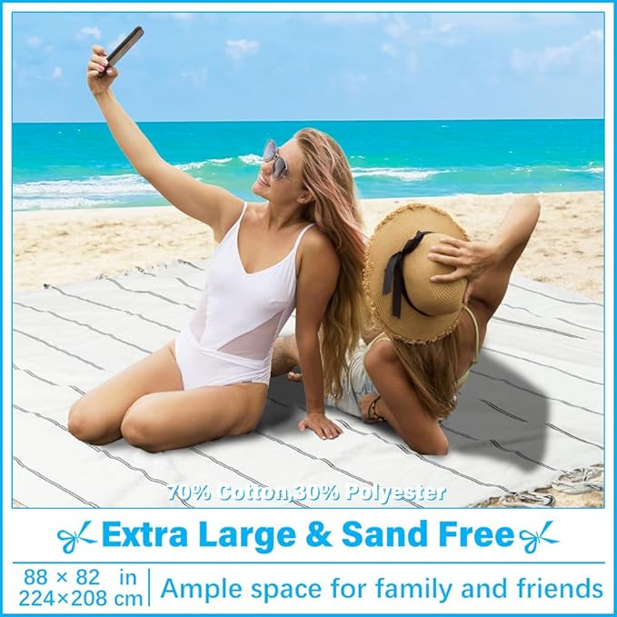 Oversized Turkish Beach Towel Blanket XXL Cotton Sandproof Towels Boho Woven Extra Large Big Sand Free Giant Throw Thick Blankets Huge Quilt XL Picnic Camping Necessities Cloud For Adult Gifts White