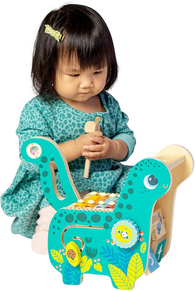 Manhattan Toy Wooden Dinosaur Toddler and Preschool Musical Instrument and Activity Toy with Xylophone, Sawtooth Ridges and Solo Mallet