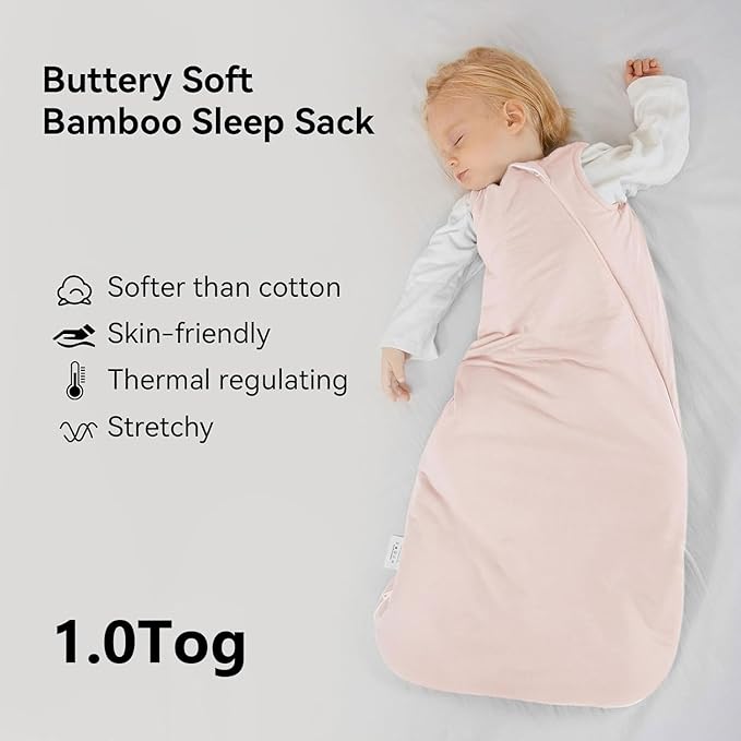 Rayon Made from Bamboo Sleep Sack 0-6 Months 1.0 Tog Ultra Soft Baby Wearable Blanket 0-3 Months Sleeping Sack 3-6 Months for Infant Newborn Babies Unisex Girl Boy 2-Way Zipper Breathable Lightweight