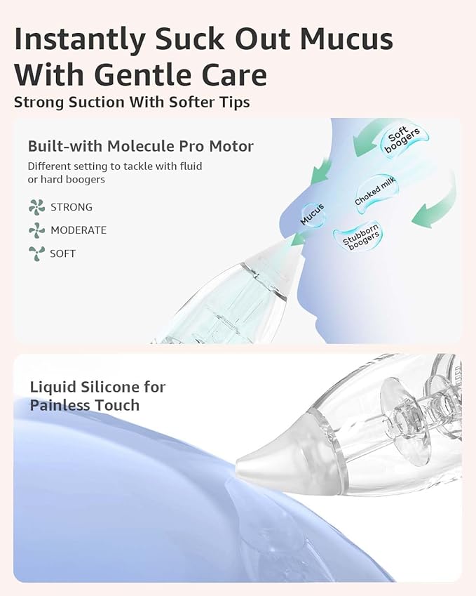 GROWNSY Nasal Aspirator for Baby with 2 Larger Suction Chambers and 6 Food-Grade Soft Silicone Tips, Blue