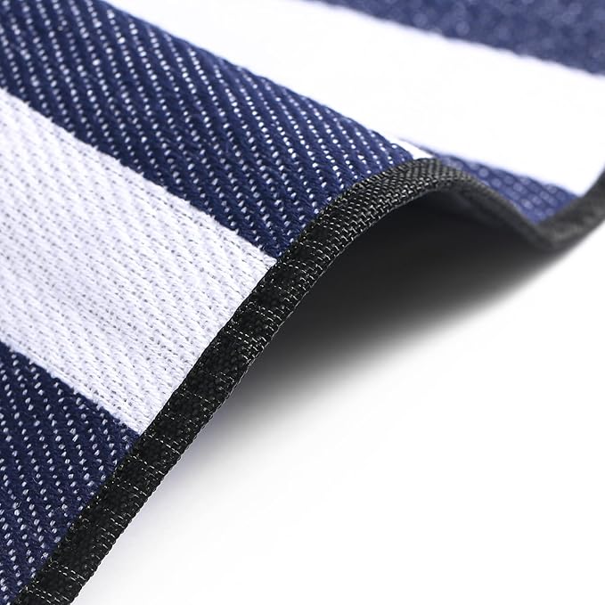 Striped Picnic Blankets 80” x 80” Extra Large Waterproof and Foldable Beach Blanket, Oversized Blue and White Outdoor Blanket for Camping, Travel, Park, Grass, Patio (Blue & White, 80" x 80")