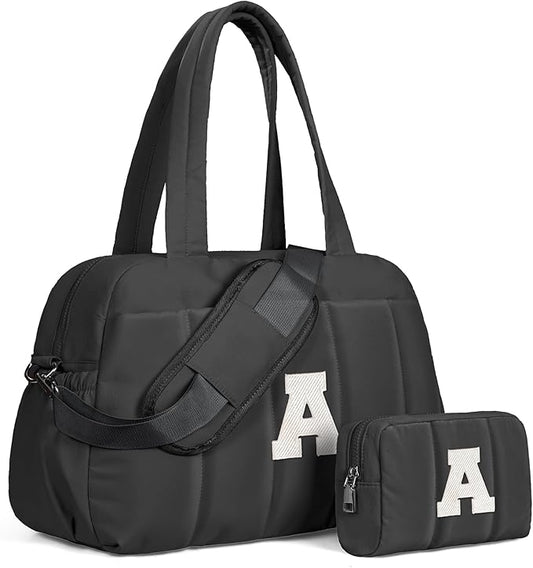 Women Duffle Bag with Initial, Personal Item Travel Bags，30th 40th 50th 60th Birthday Gifts for Women-Gym Bag with Wet Pocket，Lightweight Travel Bags Personalized Tote with Makeup Pouch