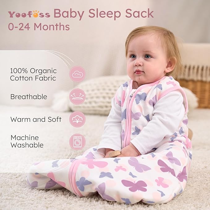 Yoofoss Baby Sleep Sack 12-18 Months, 1.5 Tog Baby Wearable Blanket with 2-Way Zipper, 100% Cotton Organic Fabric Winter Infant Sleeping Sack, Warm Soft Comfy