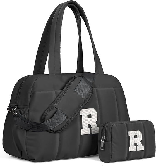 Women Duffle Bag with Initial, Personal Item Travel Bags，Girl Gifts Trendy Stuff-Gym Bag with Wet Pocket，Lightweight Travel Bags Personalized Tote with Makeup Pouch