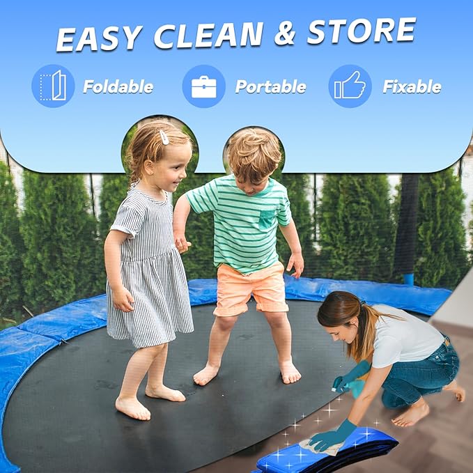 Trampoline Replacement Safety Pad, 8ft 10ft 12ft 14ft 15ft 16ft Trampoline Spring Cover with Foam Padding, No Holes for Poles, Round, Blue