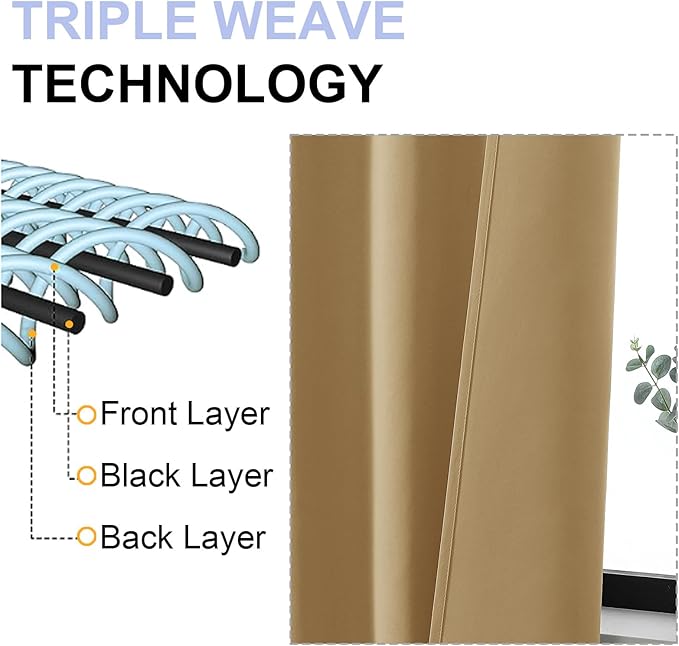 Simplebrand Ava Gold Short 36 Inches Blackout Curtain 2 Panels Set, Half Window Rod Pocket Privacy Curtain Tiers for Kitchen, Curtains Blackout for Bathroom Shades, W40 x L36 Inch, Gold