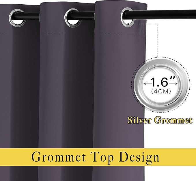 NICETOWN Blackout Room Divider Curtains 118 inches Long, Grommet Thermal Window Treatments Sound Reducing Drapes for Sliding Glass Door, Greyish Purple, W66 x L118, 2 Pieces