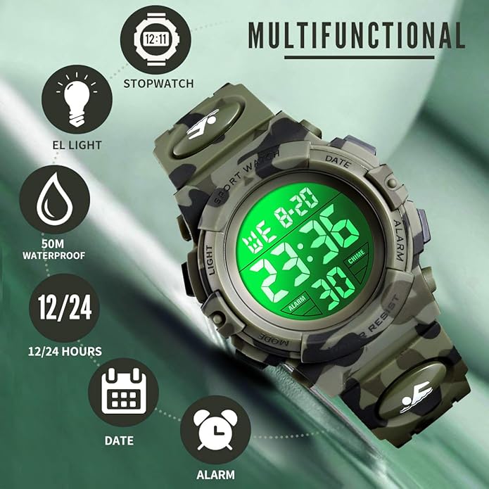 Kids Watch,Boys Watch for 3-15 Year Old Boys,Digital Sport Outdoor Multifunctional Chronograph LED 50 M Waterproof Alarm Calendar Analog Watch for Children with Silicone Band,Kids Gift
