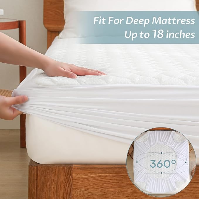 California King Size Waterproof Mattress Protector Fitted Quilted Mattress Pad Cover with Deep Pocket Up to 18''
