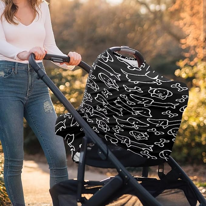 Binienty Dachshund Print Car Seat Cover for Babies Multi Use Nursing Cover for Newborn Boys Girls Soft Breathable Newborn Carrier/Stroller/Shopping Car