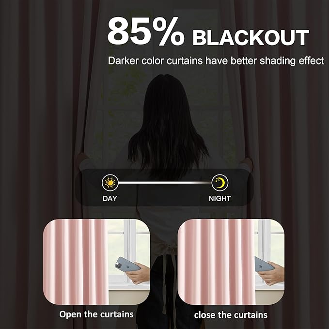 KEQIAOSUOCAI Pinch Pleated Pink Blackout Curtains Short 2 Panels Set 45 Inch Length for Small Windows, Sound & Light Reducing Room Darkening Drape for Bathroom Bedroom(Baby Pink, 2 Panels, W40 x L45)