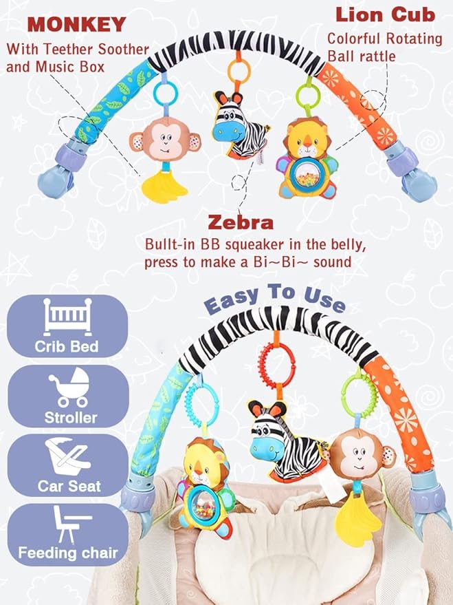 Pau1Hami1ton Baby Stroller Arch Toys, Car Seat Toys,Bouncer Toy Bar/Mobile for Bassinet,Adjustable Baby Hanging Toys Fit for Crib Bed,Stroller,Car Seat Gifts.S-19(Zebra)