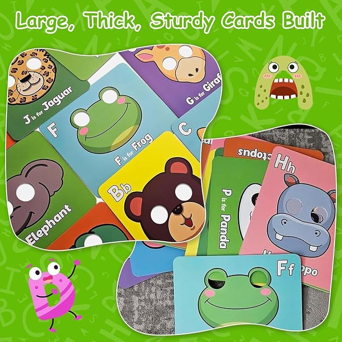 26 PCS Alphabet ABC Flash Cards,Giant ABC Animal Mask Flash Cards,26 Lowercase and Uppercase Letter Cards,Educational Learning Games