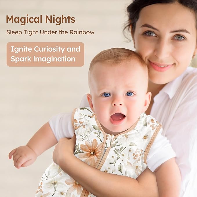 Baby Sleep Sack 12-18 Months 3 Pack 100% Cotton Lightweight 0.5 TOG Wearable Blanket Baby Sleep Bag with 2-Way Zipper for Newborn Infant Orange Flowers & Plaid