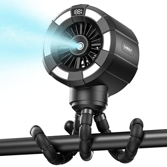 6000mAh Misting Fan for Stroller, 3 Speeds Portable Clip Fan with Intermittent/Continuous Spray, 14H Cooling, Detachable Mount, Timer & Night Light for Baby (100ML Water Tank) - Black