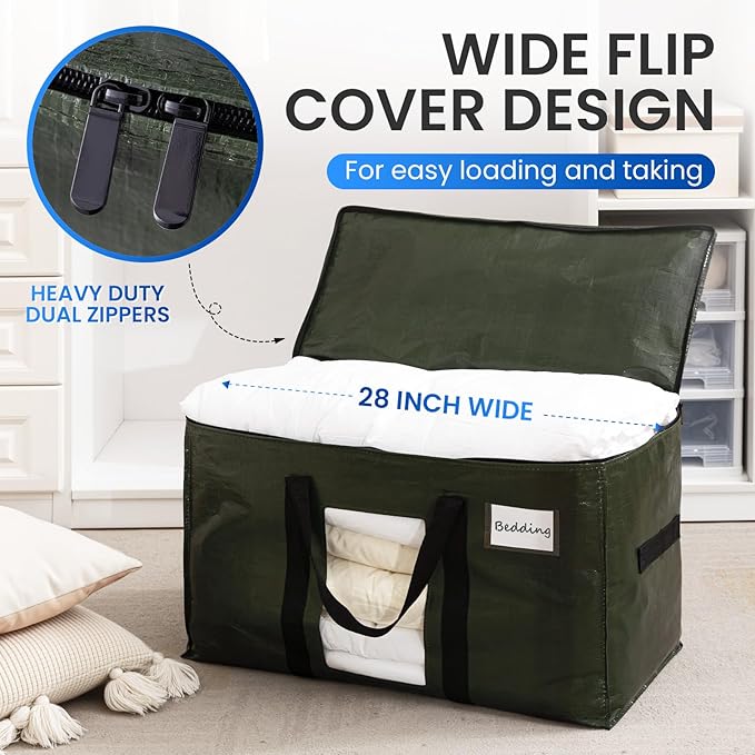 TAILI 8 Pack Green Extra Large Storage Bags, Heavy Duty Totes with Visible Window, Wrap Around Handles, Perfect for Moving