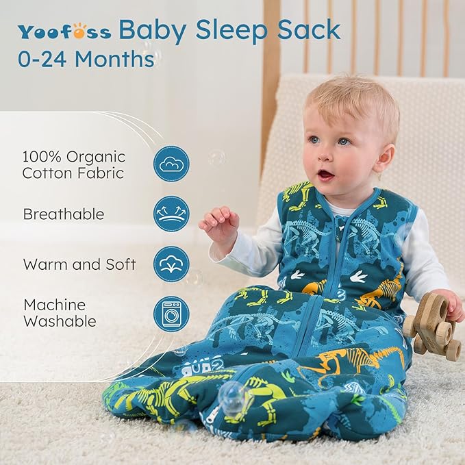 Yoofoss Baby Sleep Sack 6-12 Months, 1.5 Tog Baby Wearable Blanket with 2-Way Zipper, 100% Cotton Organic Fabric Winter Infant Sleeping Sack, Warm Soft Comfy