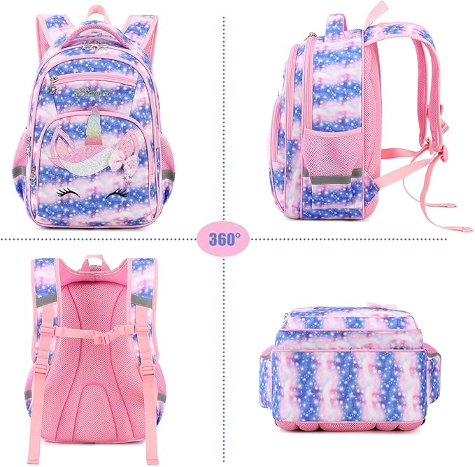 Cusangel Backpack for Girls Boys School Bookbags Kindergarten Elementary Lightweight Waterproof Multifunctional Large Capacity for Backpack (16 inch Sky Unicorn Fun Prints)
