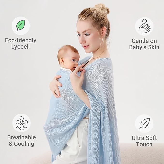 Nursing Cover for Breastfeeding – Privacy Breast Feeding Covers for Women – Soft Lyocell Fabric, Lightweight & Breathable – Multi-Use Scarf, Shawl, Baby Blanket – One Size – with Laundry Bag