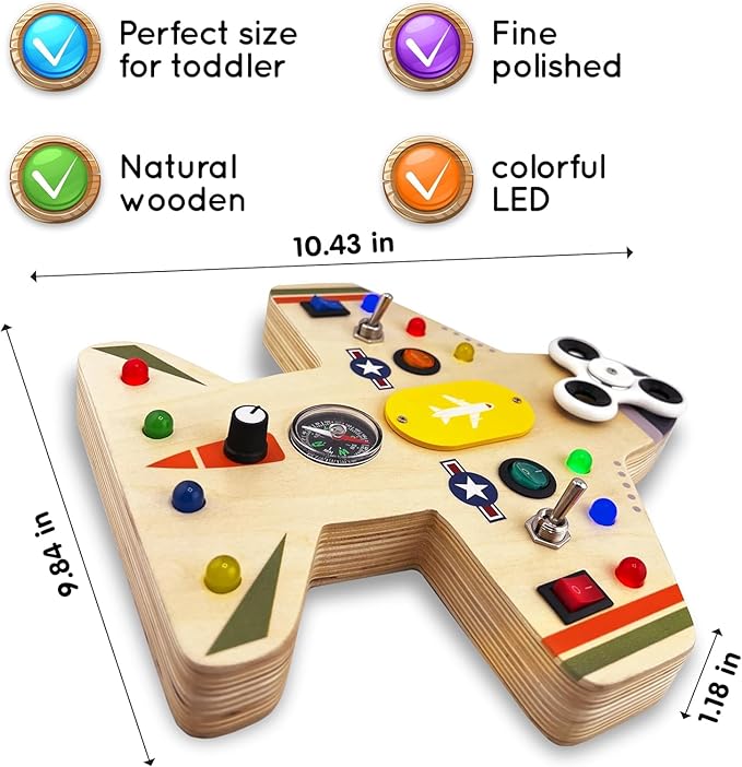 Toddler Montessori Busy Board - Wooden Educational Toy with Lights, Switches, Compass, Relay, Spinner - Sensory Board - Preschool Motor Skills Learning Activities - Christmas & Birthday Gift