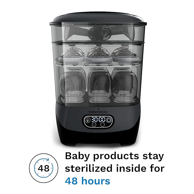 Baby Brezza Bottle Sterilizer and Dryer Advanced – 33% Faster - Largest Capacity Steam Sanitizer - Universal Sterilization Machine for All Bottles + Pump Parts - HEPA Air Filter, Charcoal