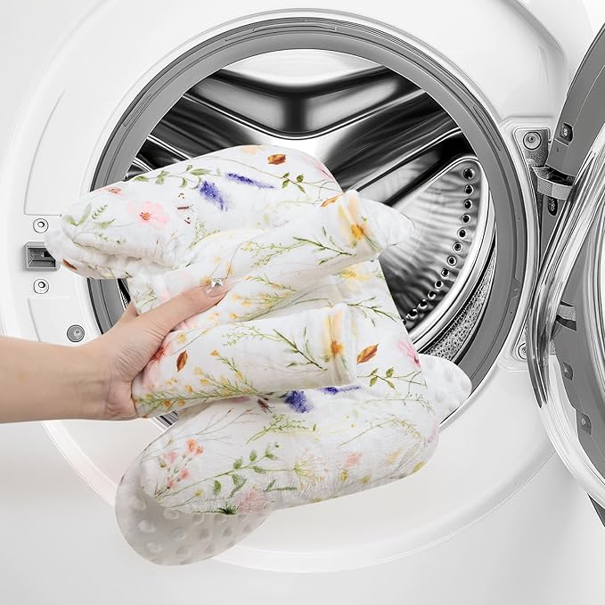 Infant Car Seat Insert, Car Seat Head Support Baby Girls Boys, Soft & Reversible Newborn Carseat Insert Cushion with 2 Strap Covers, for Stroller, Swing, Bouncer (White Wildflowers)